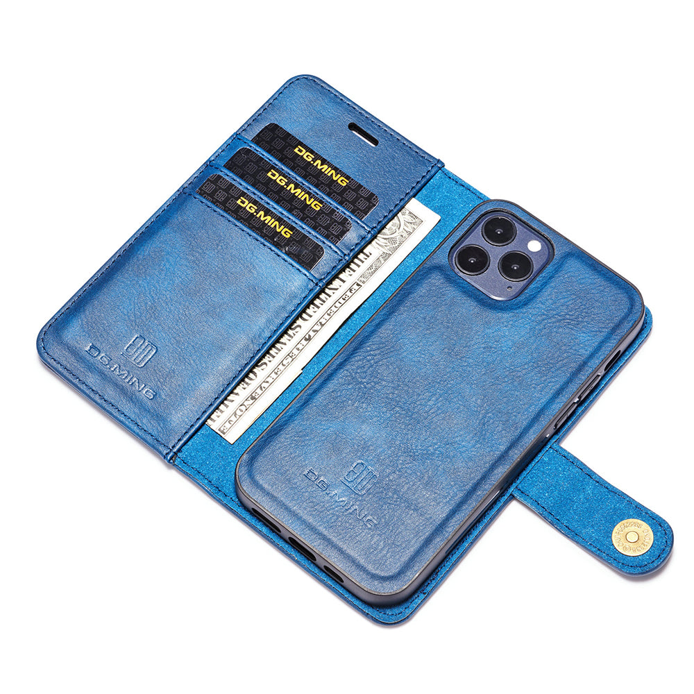 DG.MING For iPhone 13 Pro Max 6.7 inch Comfortable Hand Feeling Anti-scratch Split Leather Wallet Design Detachable 2-in-1 Phone Cover
