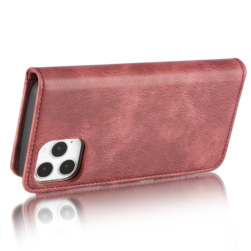 DG.MING For iPhone 13 Pro Max 6.7 inch Comfortable Hand Feeling Anti-scratch Split Leather Wallet Design Detachable 2-in-1 Phone Cover