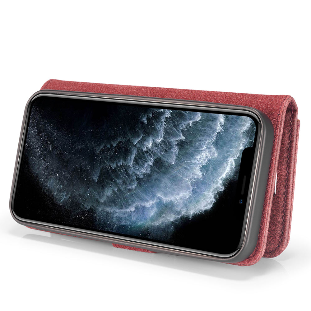 DG.MING For iPhone 13 Pro Max 6.7 inch Comfortable Hand Feeling Anti-scratch Split Leather Wallet Design Detachable 2-in-1 Phone Cover