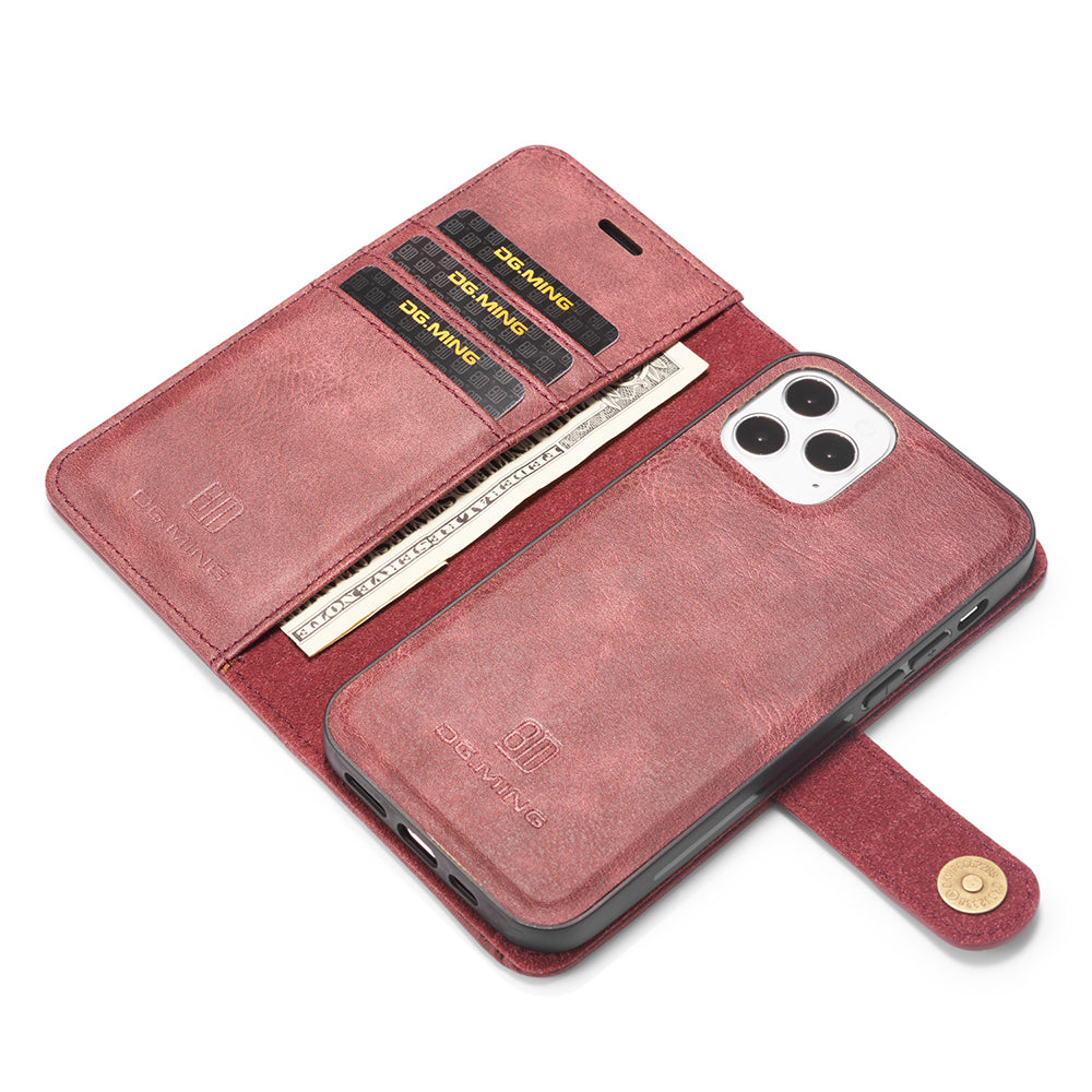 DG.MING For iPhone 13 Pro Max 6.7 inch Comfortable Hand Feeling Anti-scratch Split Leather Wallet Design Detachable 2-in-1 Phone Cover
