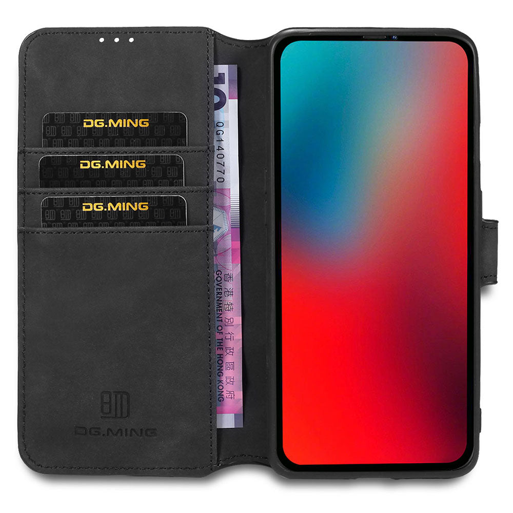 DG.MING Wallet Stand Design Retro Style Full Protection Leather Cover with Strap for iPhone 13 Pro 6.1 inch