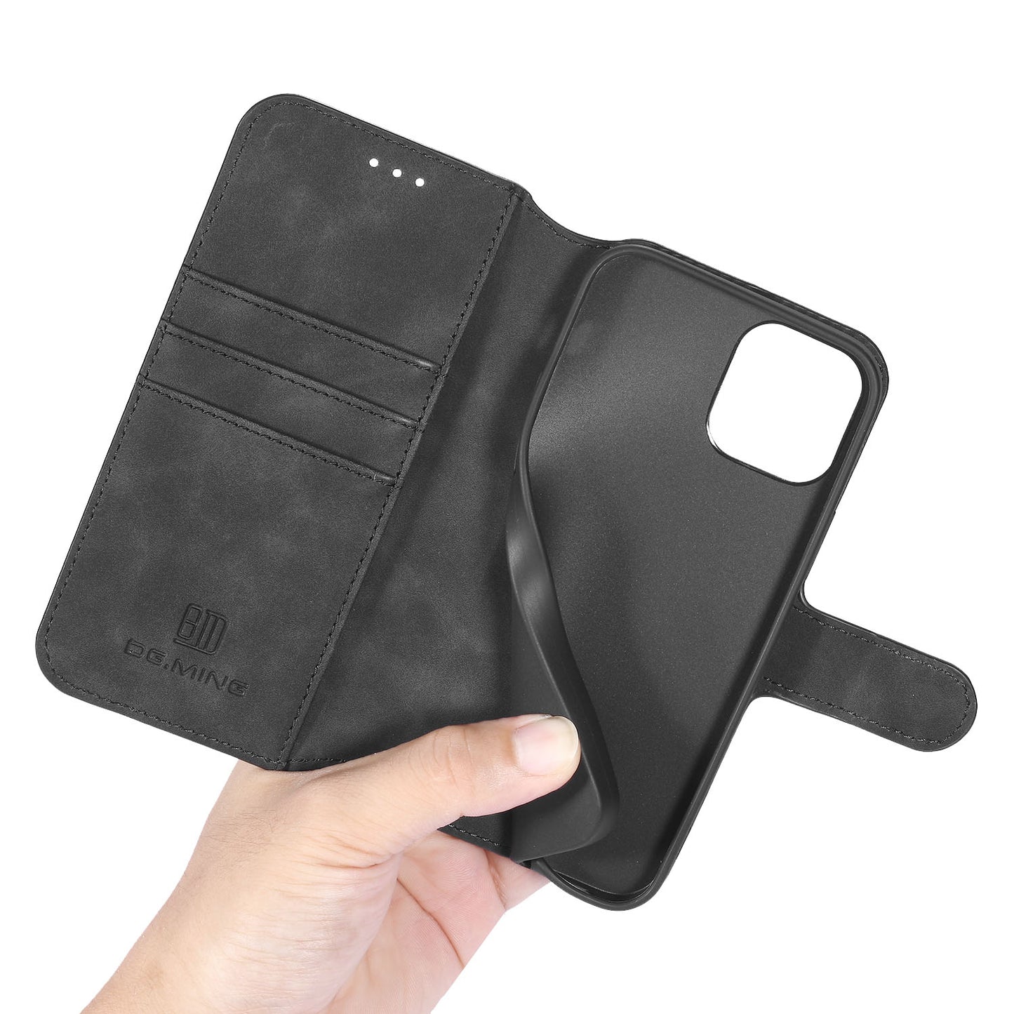 DG.MING Wallet Stand Design Retro Style Full Protection Leather Cover with Strap for iPhone 13 Pro 6.1 inch