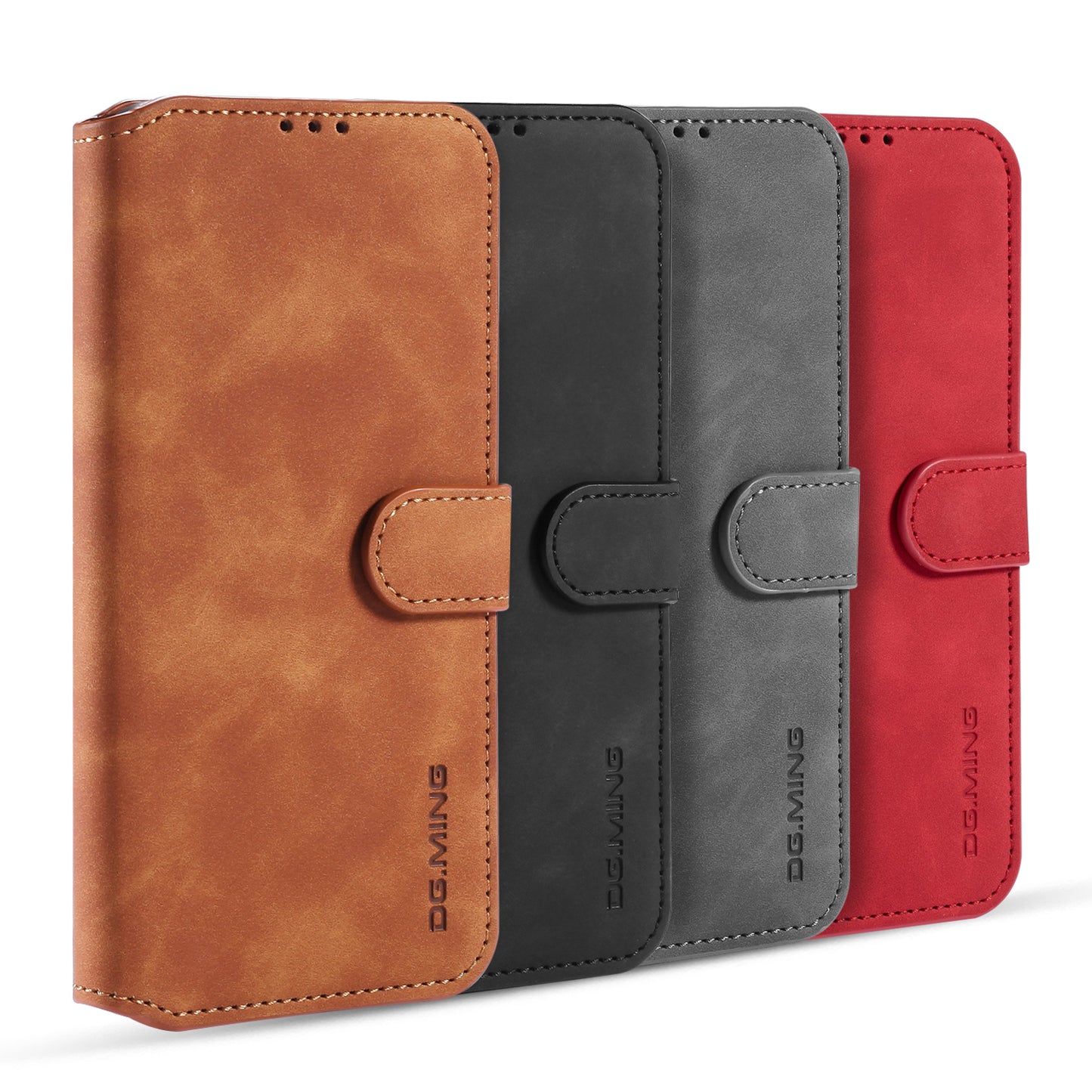 DG.MING Wallet Stand Design Retro Style Full Protection Leather Cover with Strap for iPhone 13 Pro 6.1 inch
