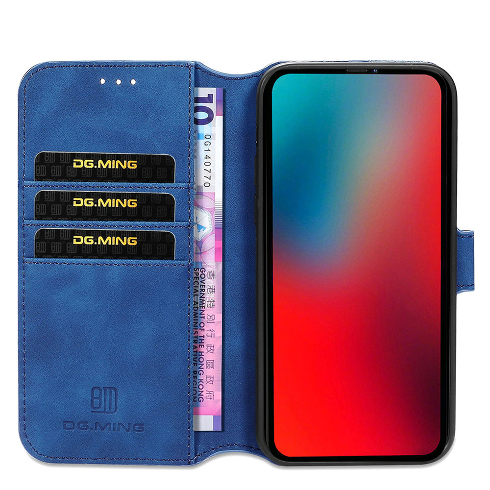 DG.MING Wallet Stand Design Retro Style Full Protection Leather Cover with Strap for iPhone 13 Pro 6.1 inch