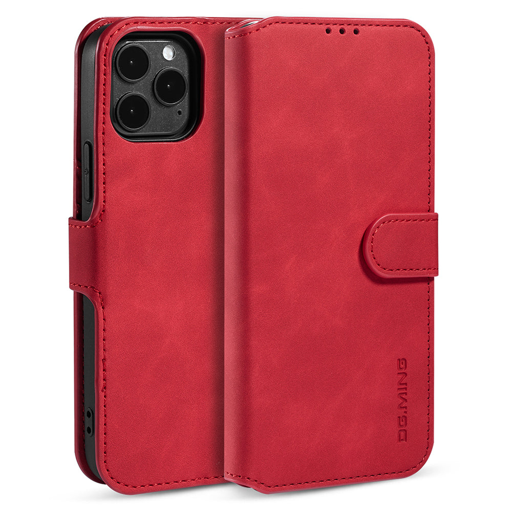 DG.MING Wallet Stand Design Retro Style Full Protection Leather Cover with Strap for iPhone 13 Pro 6.1 inch