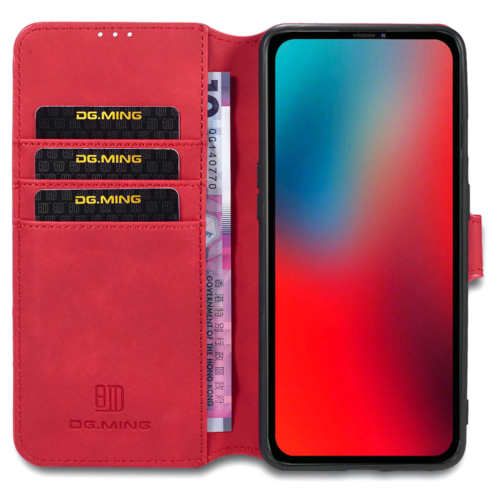 DG.MING Wallet Stand Design Retro Style Full Protection Leather Cover with Strap for iPhone 13 Pro 6.1 inch