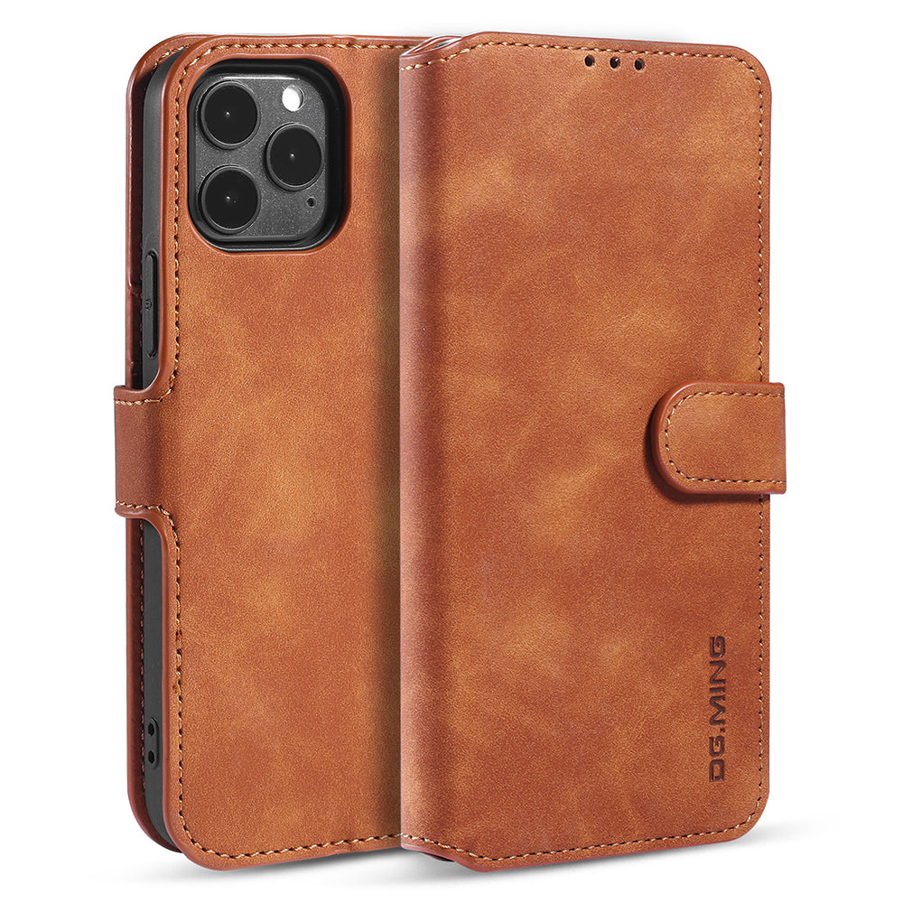 DG.MING Wallet Stand Design Retro Style Full Protection Leather Cover with Strap for iPhone 13 Pro 6.1 inch
