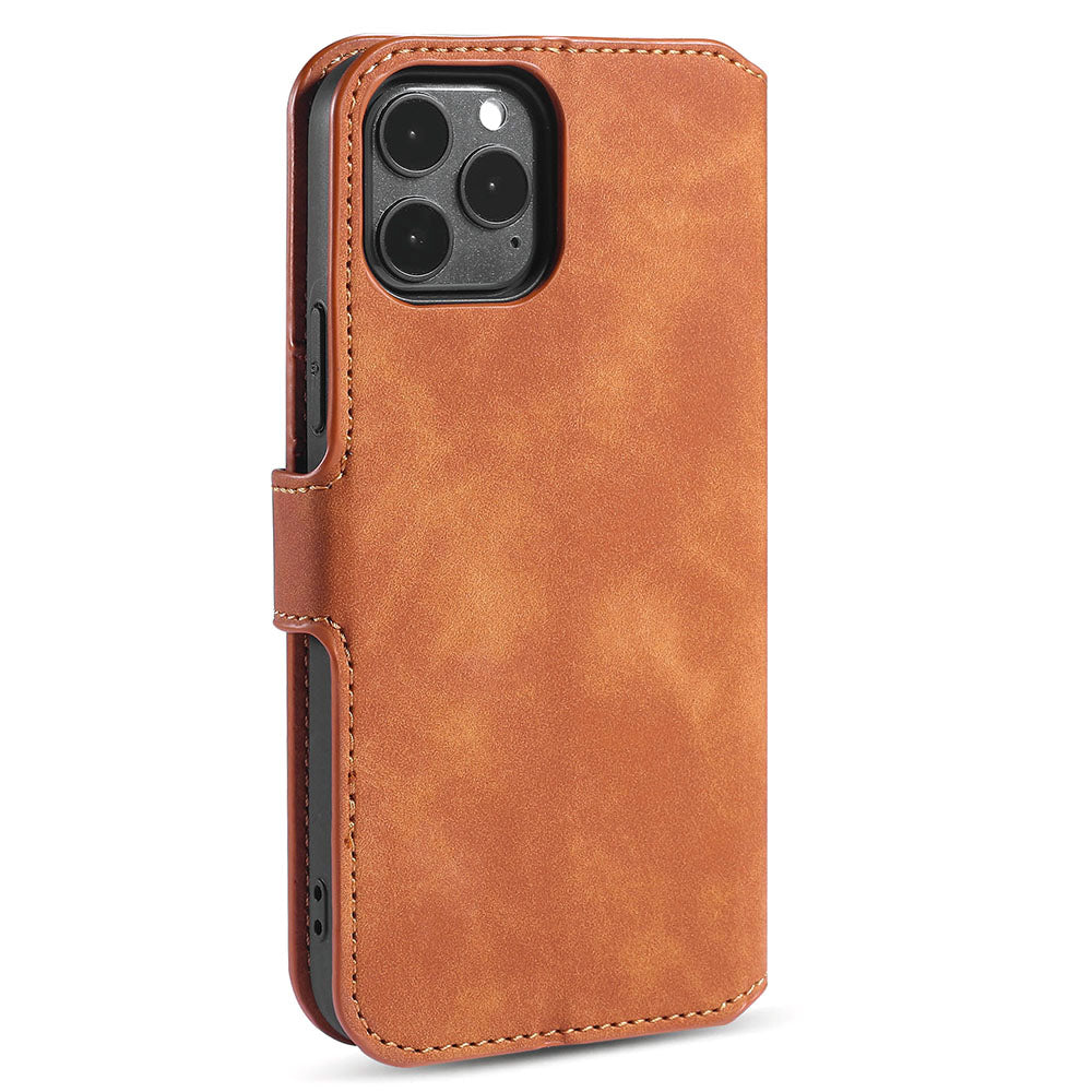 DG.MING Wallet Stand Design Retro Style Full Protection Leather Cover with Strap for iPhone 13 Pro 6.1 inch
