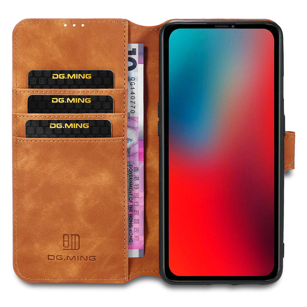 DG.MING Wallet Stand Design Retro Style Full Protection Leather Cover with Strap for iPhone 13 Pro 6.1 inch