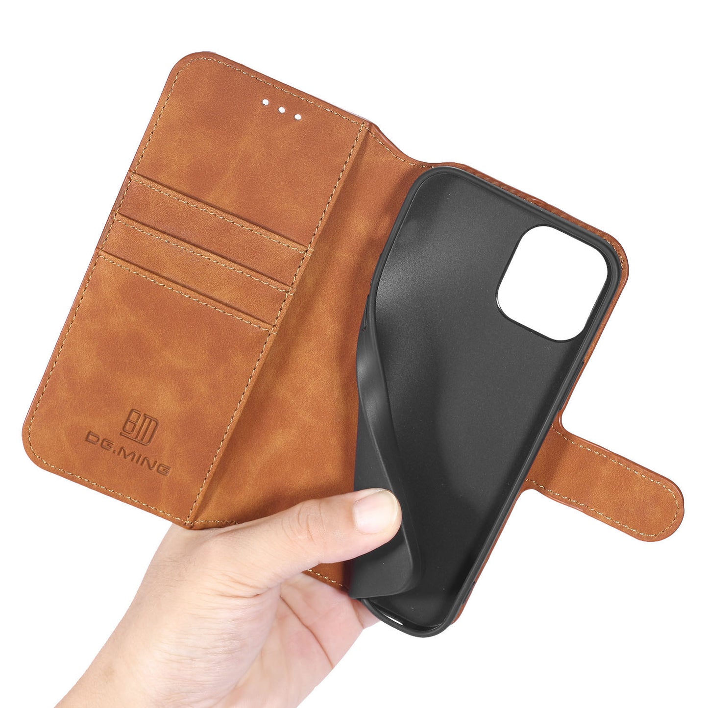 DG.MING Wallet Stand Design Retro Style Full Protection Leather Cover with Strap for iPhone 13 Pro 6.1 inch