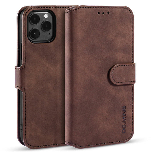 DG.MING Wallet Stand Design Retro Style Full Protection Leather Cover with Strap for iPhone 13 Pro 6.1 inch