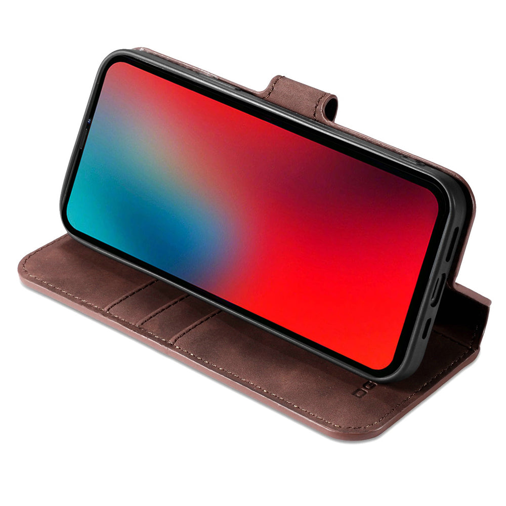 DG.MING Wallet Stand Design Retro Style Full Protection Leather Cover with Strap for iPhone 13 Pro 6.1 inch