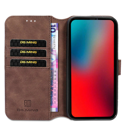 DG.MING Wallet Stand Design Retro Style Full Protection Leather Cover with Strap for iPhone 13 Pro 6.1 inch