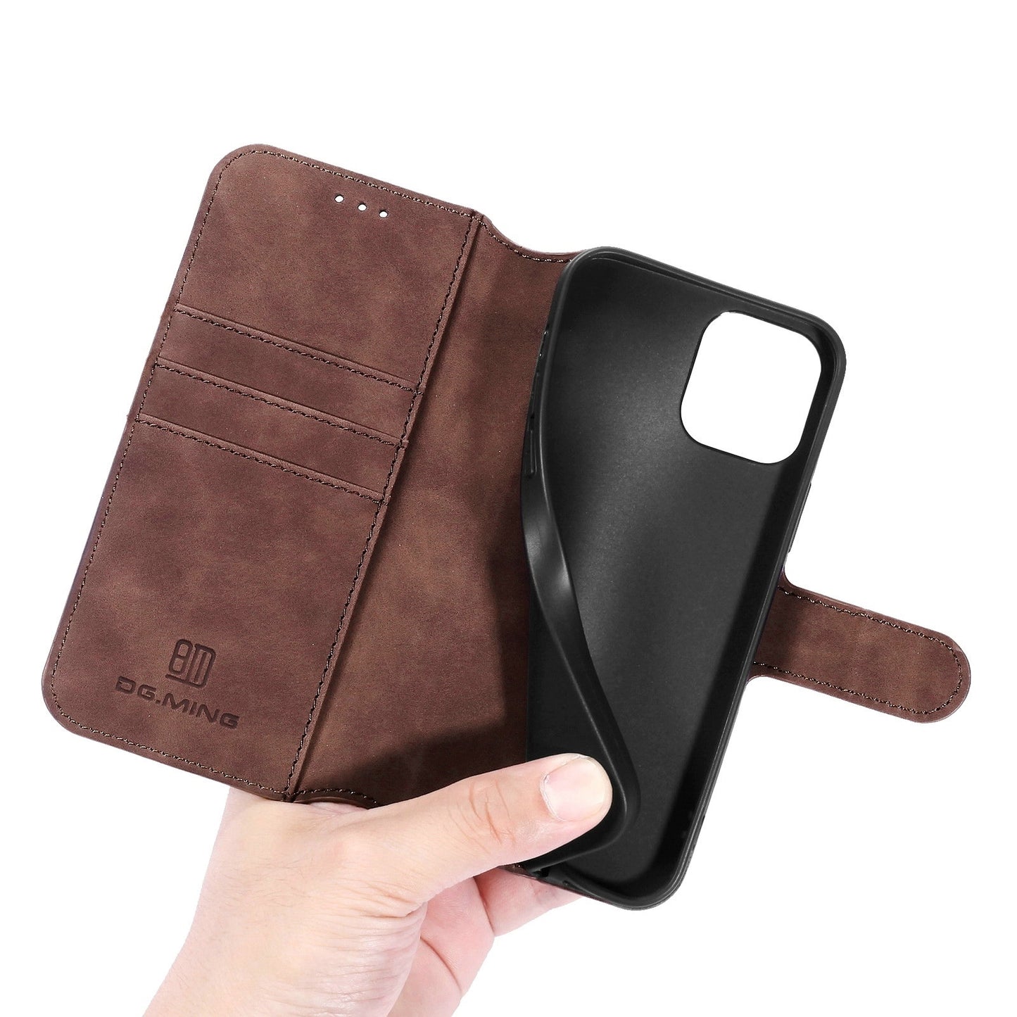 DG.MING Wallet Stand Design Retro Style Full Protection Leather Cover with Strap for iPhone 13 Pro 6.1 inch