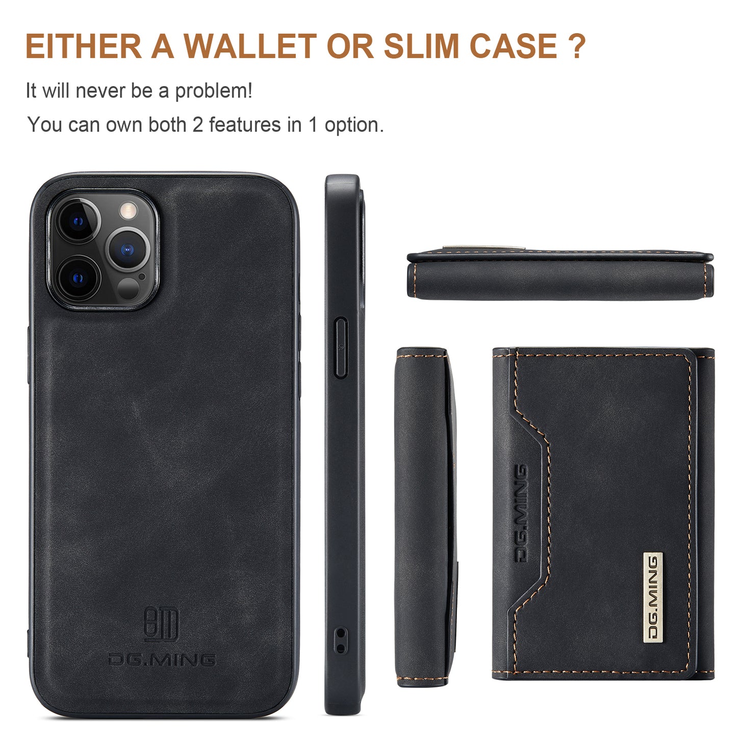 DG.MING M2 Series Enhanced Four Corners Magnetic Detachable 8 Card Slots Design Wireless Charging Hybrid Kickstand Case for iPhone 13 Pro Max 6.7 inch