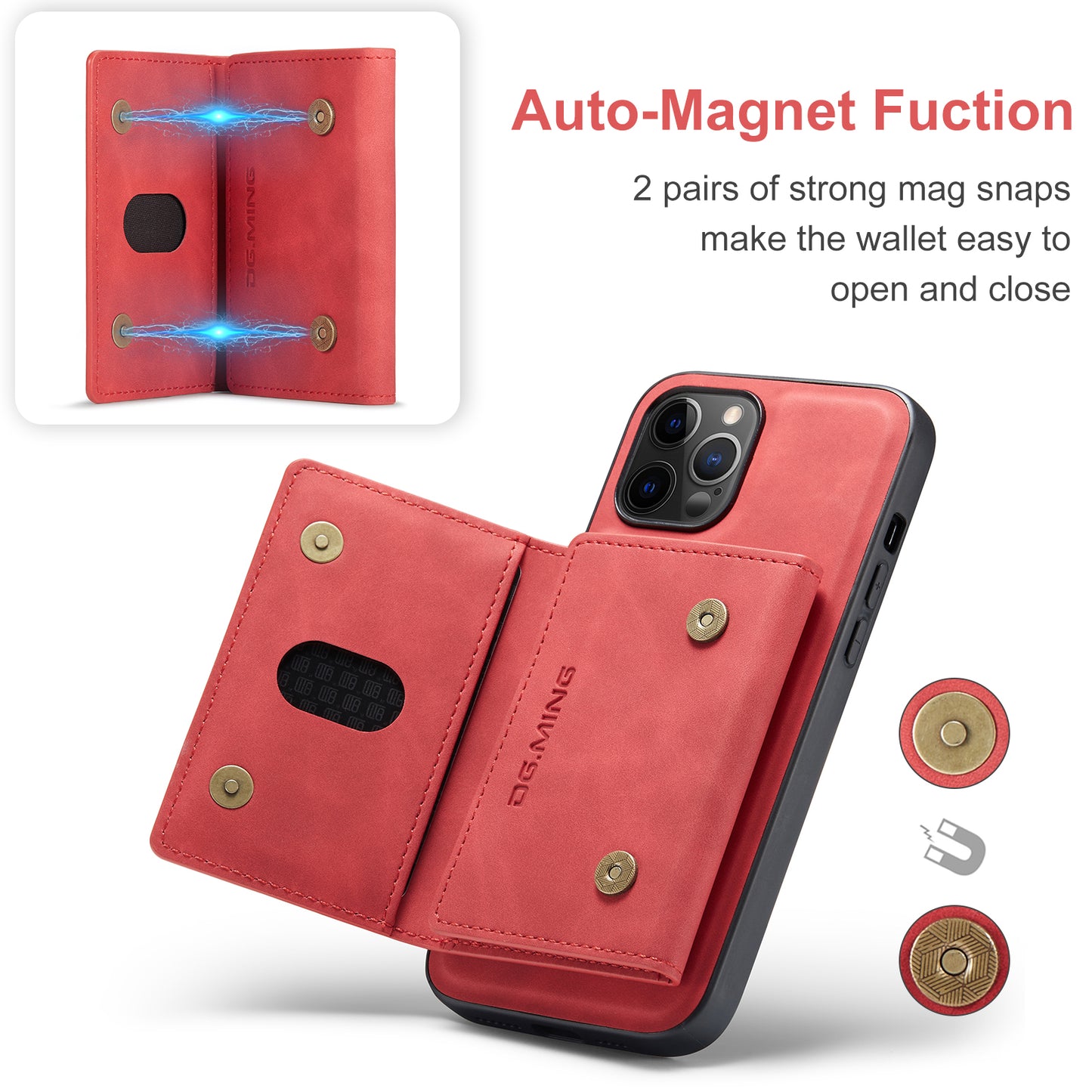 DG.MING M2 Series Enhanced Four Corners Magnetic Detachable 8 Card Slots Design Wireless Charging Hybrid Kickstand Case for iPhone 13 Pro Max 6.7 inch