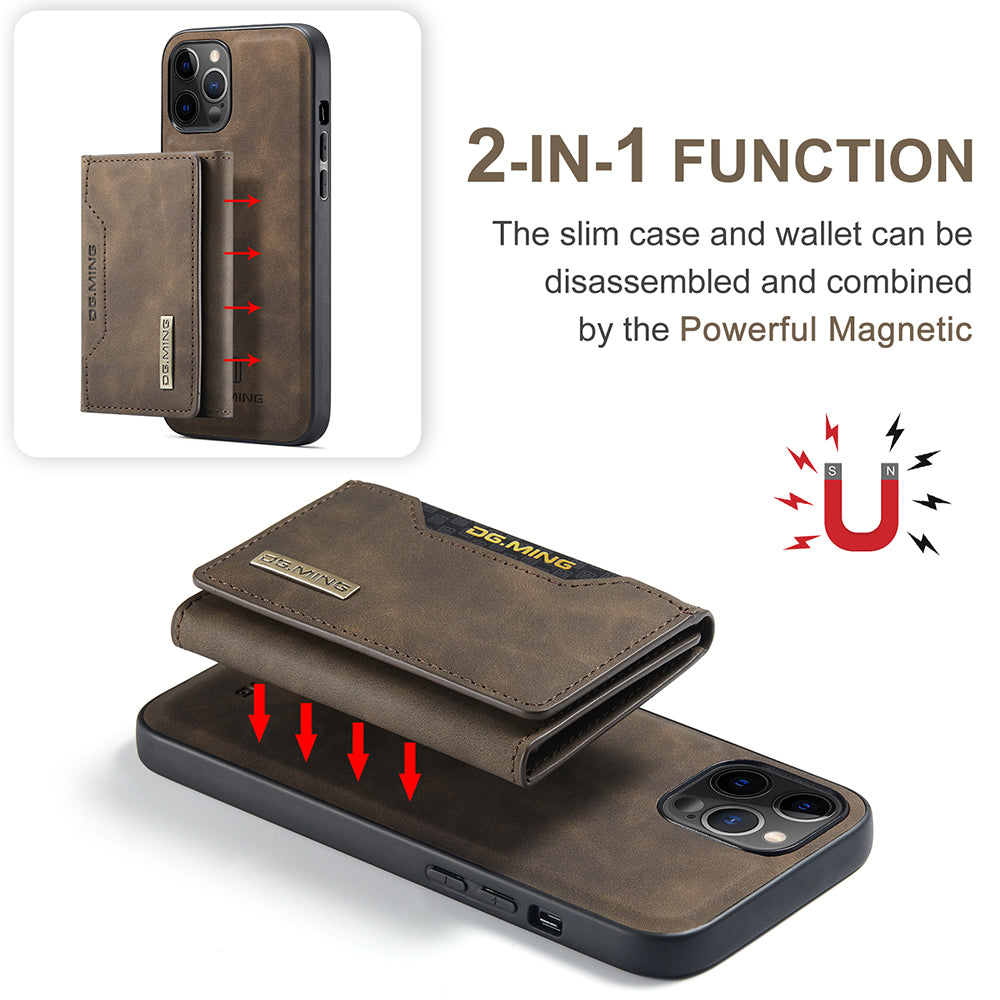 DG.MING M2 Series Enhanced Four Corners Magnetic Detachable 8 Card Slots Design Wireless Charging Hybrid Kickstand Case for iPhone 13 Pro Max 6.7 inch
