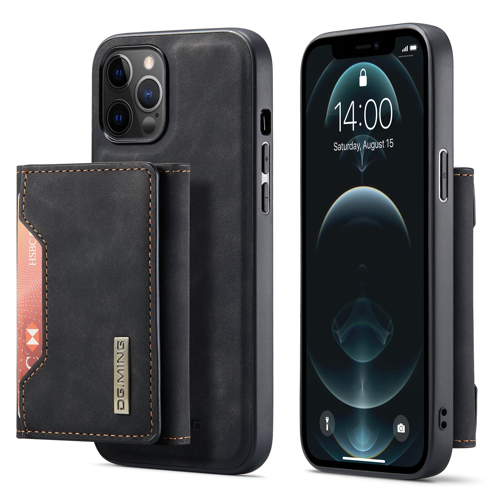 DG.MING M2 Series Magnetic Detachable 2-in-1Tri-Fold Wallet Wireless Charging Hybrid Kickstand Case for iPhone 13 Pro 6.1 inch