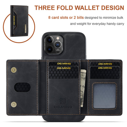 DG.MING M2 Series Magnetic Detachable 2-in-1Tri-Fold Wallet Wireless Charging Hybrid Kickstand Case for iPhone 13 Pro 6.1 inch