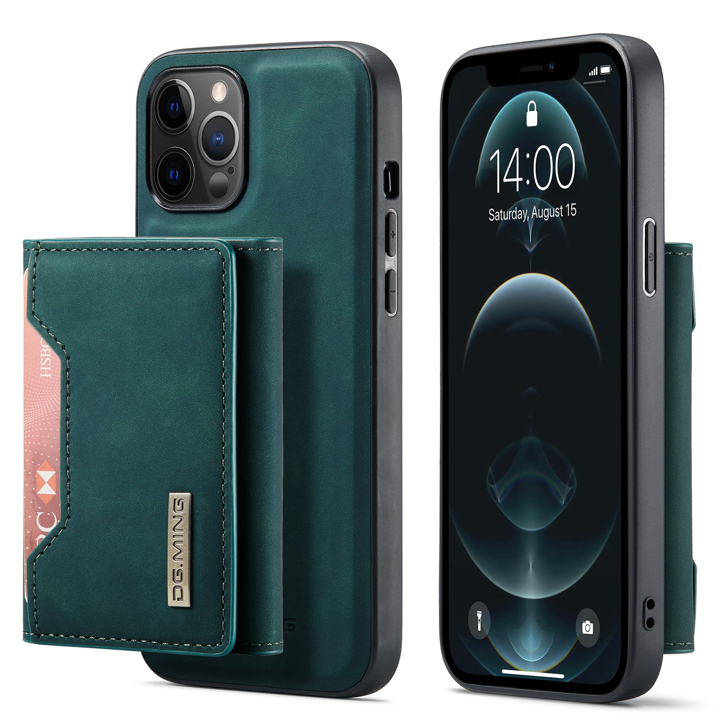 DG.MING M2 Series Magnetic Detachable 2-in-1Tri-Fold Wallet Wireless Charging Hybrid Kickstand Case for iPhone 13 Pro 6.1 inch