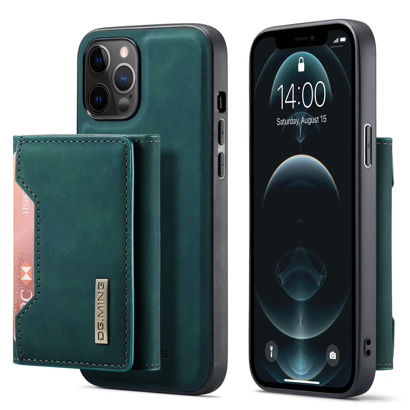 DG.MING M2 Series Magnetic Detachable 2-in-1Tri-Fold Wallet Wireless Charging Hybrid Kickstand Case for iPhone 13 Pro 6.1 inch