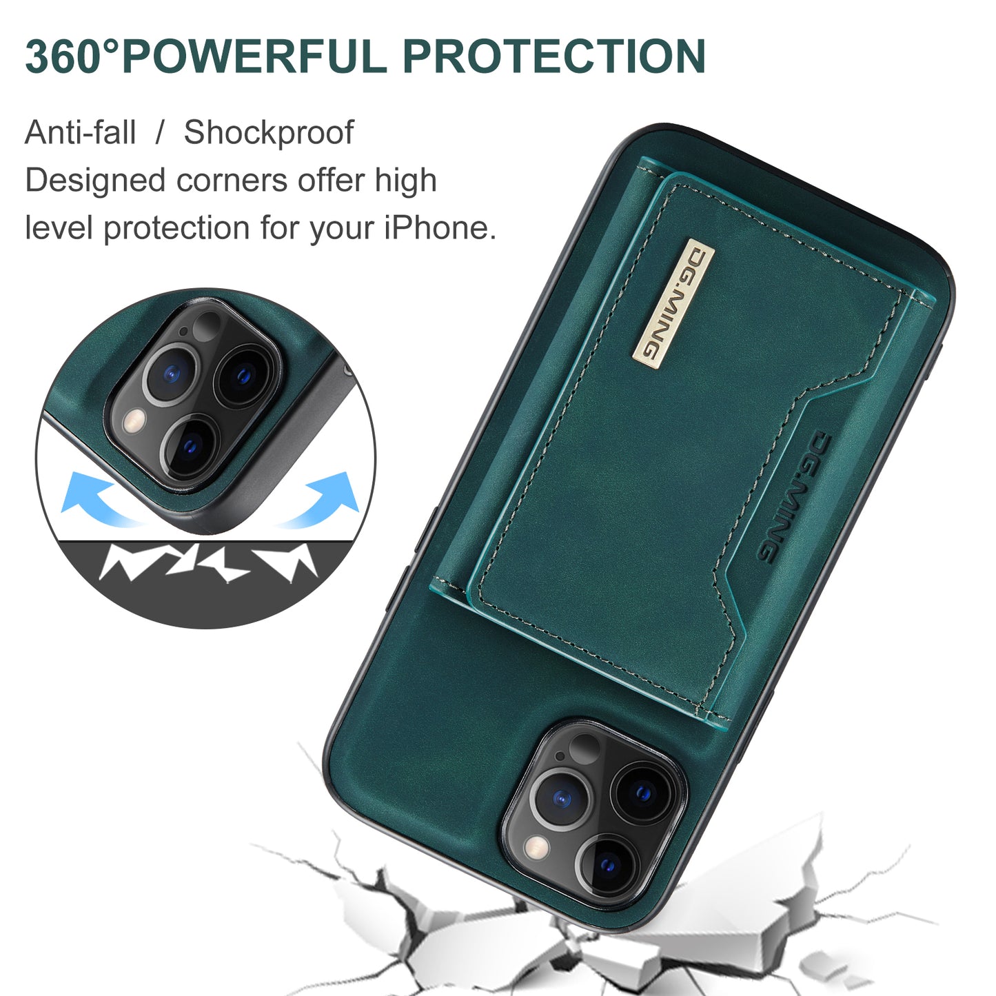 DG.MING M2 Series Magnetic Detachable 2-in-1Tri-Fold Wallet Wireless Charging Hybrid Kickstand Case for iPhone 13 Pro 6.1 inch