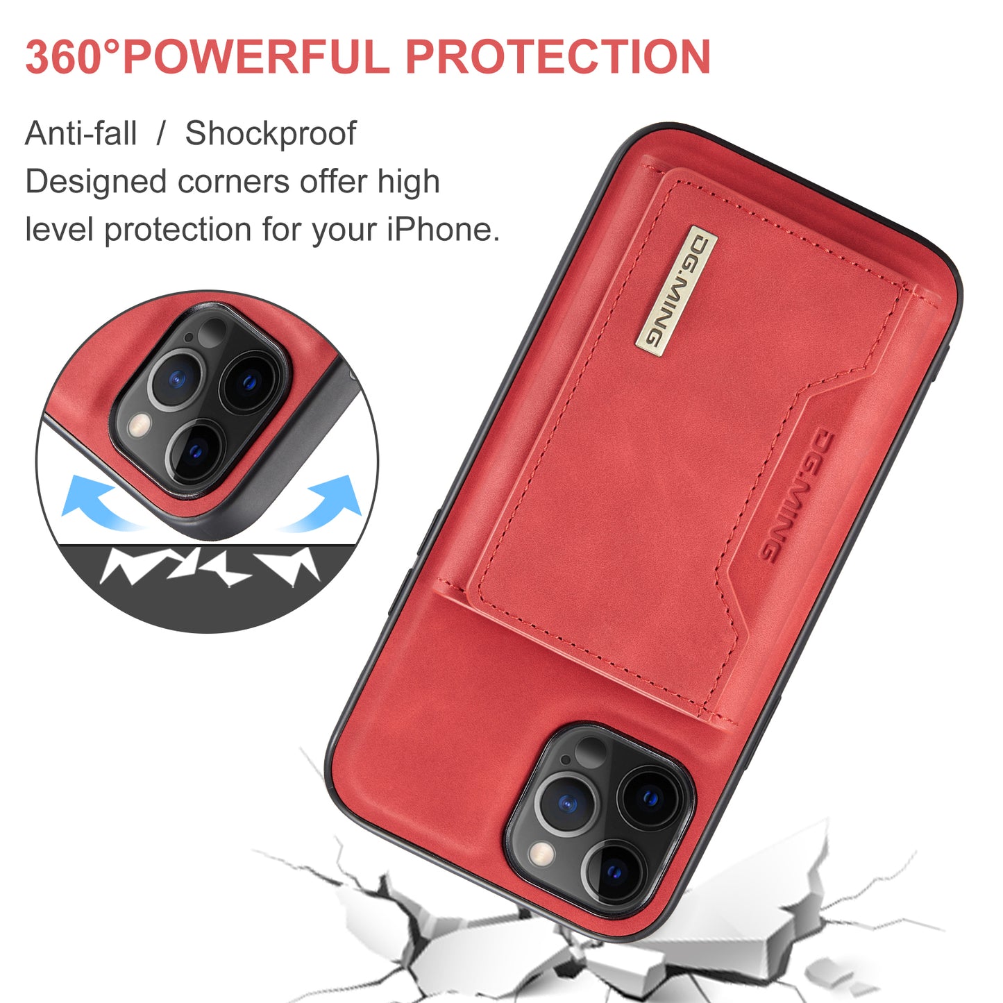 DG.MING M2 Series Magnetic Detachable 2-in-1Tri-Fold Wallet Wireless Charging Hybrid Kickstand Case for iPhone 13 Pro 6.1 inch