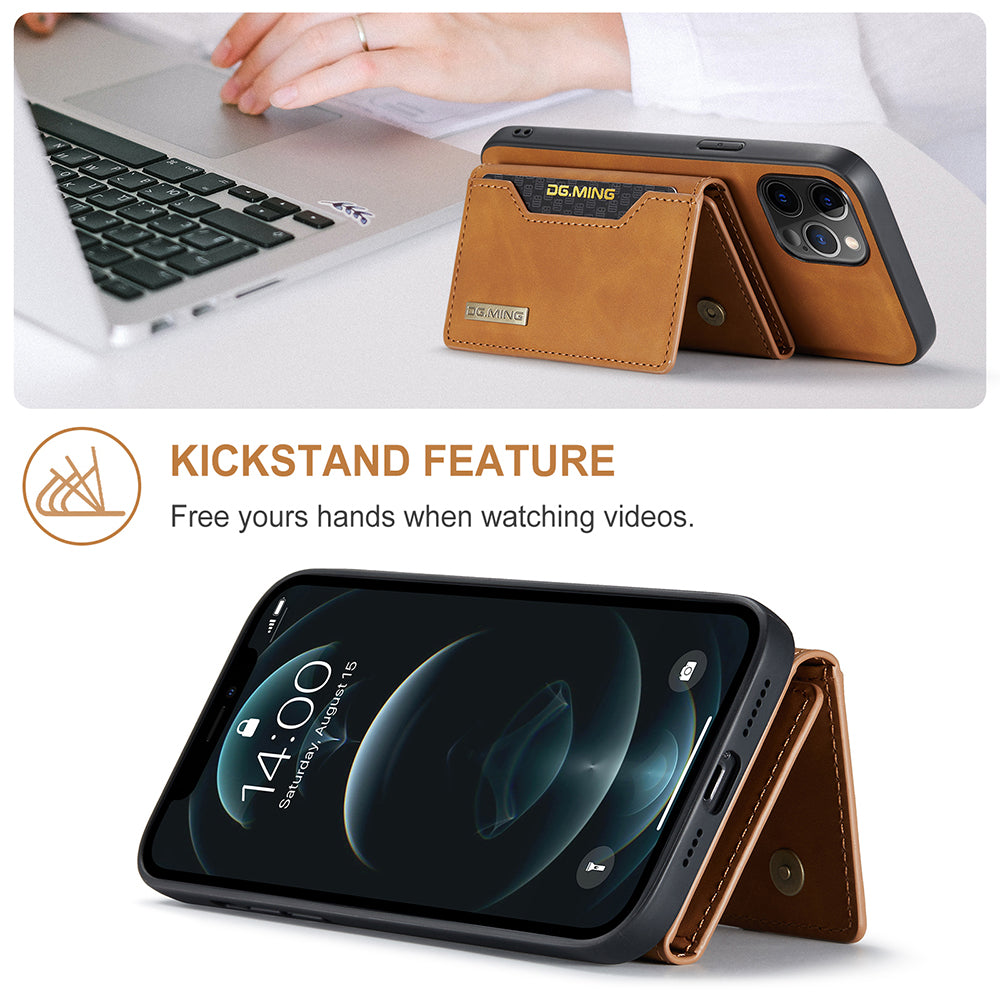 DG.MING M2 Series Magnetic Detachable 2-in-1Tri-Fold Wallet Wireless Charging Hybrid Kickstand Case for iPhone 13 Pro 6.1 inch