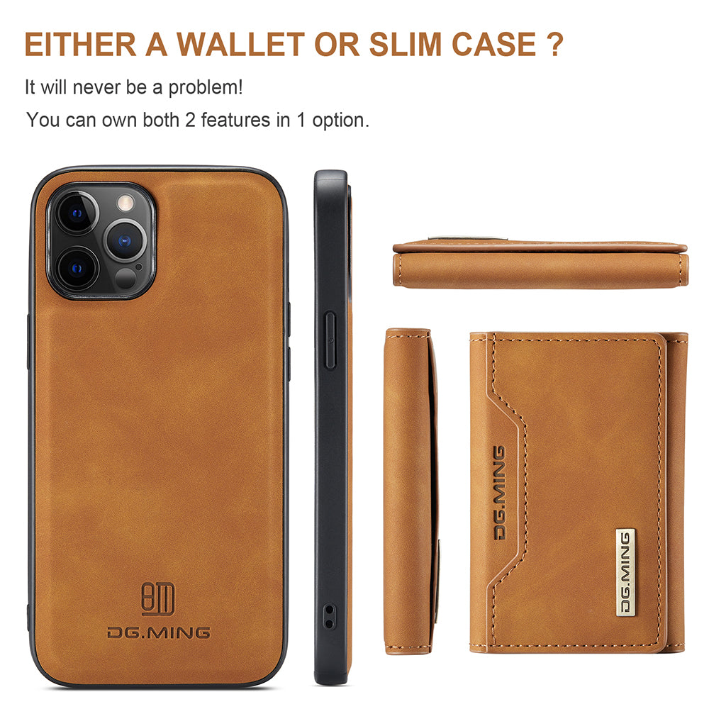 DG.MING M2 Series Magnetic Detachable 2-in-1Tri-Fold Wallet Wireless Charging Hybrid Kickstand Case for iPhone 13 Pro 6.1 inch