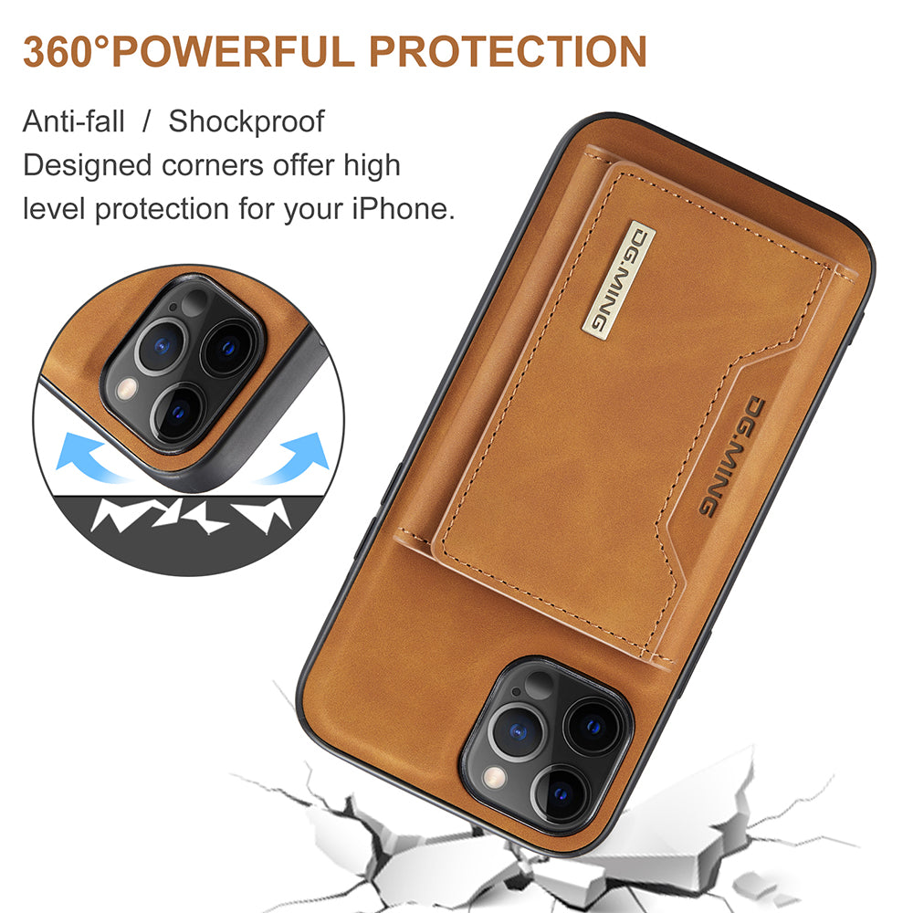 DG.MING M2 Series Magnetic Detachable 2-in-1Tri-Fold Wallet Wireless Charging Hybrid Kickstand Case for iPhone 13 Pro 6.1 inch