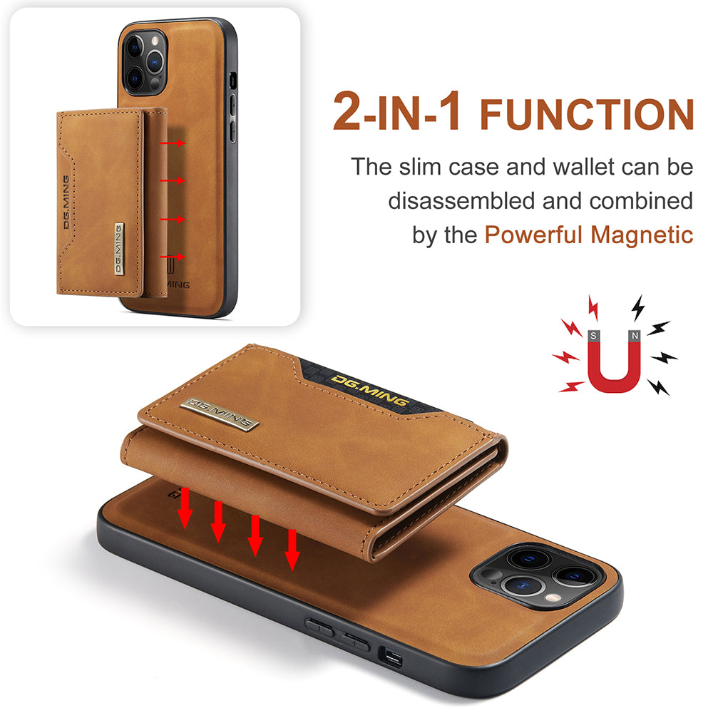 DG.MING M2 Series Magnetic Detachable 2-in-1Tri-Fold Wallet Wireless Charging Hybrid Kickstand Case for iPhone 13 Pro 6.1 inch