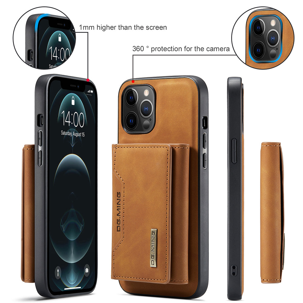 DG.MING M2 Series Magnetic Detachable 2-in-1Tri-Fold Wallet Wireless Charging Hybrid Kickstand Case for iPhone 13 Pro 6.1 inch
