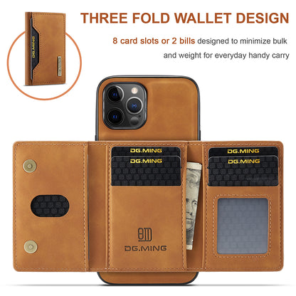 DG.MING M2 Series Magnetic Detachable 2-in-1Tri-Fold Wallet Wireless Charging Hybrid Kickstand Case for iPhone 13 Pro 6.1 inch