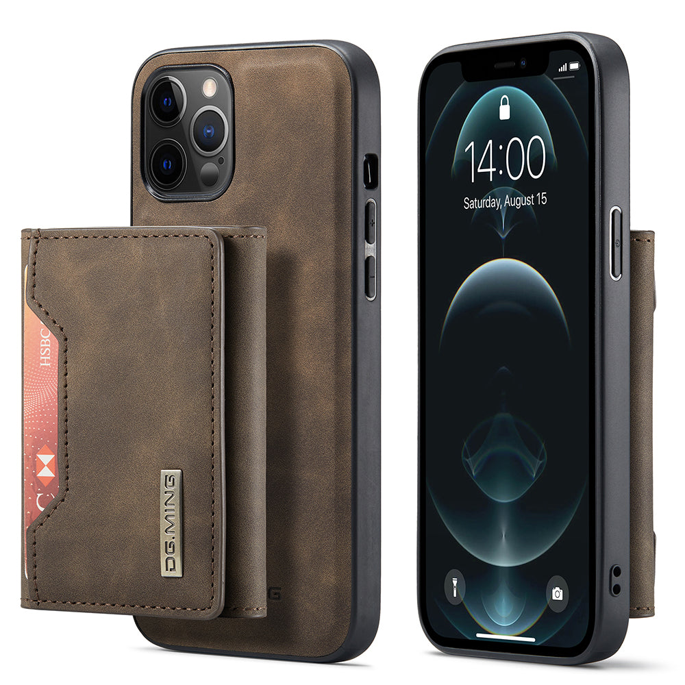 DG.MING M2 Series Magnetic Detachable 2-in-1Tri-Fold Wallet Wireless Charging Hybrid Kickstand Case for iPhone 13 Pro 6.1 inch
