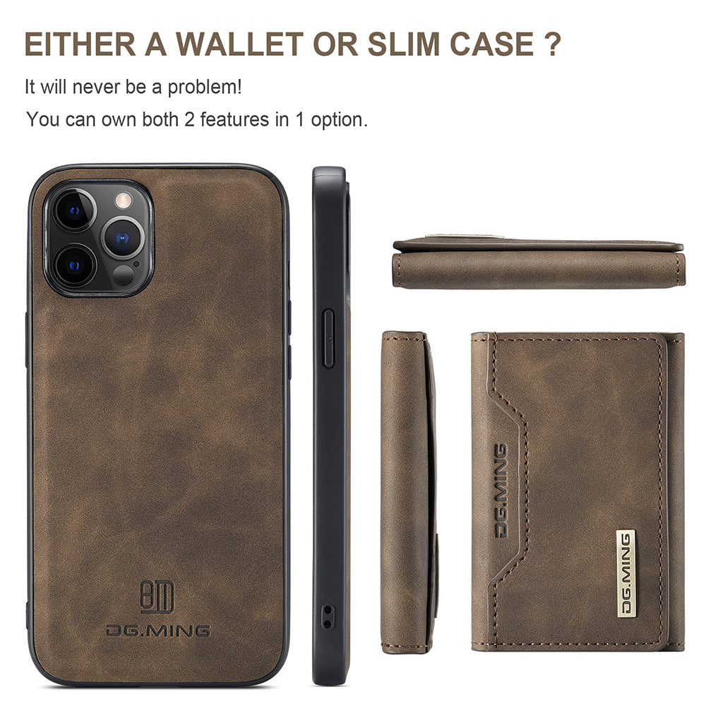 DG.MING M2 Series Magnetic Detachable 2-in-1Tri-Fold Wallet Wireless Charging Hybrid Kickstand Case for iPhone 13 Pro 6.1 inch