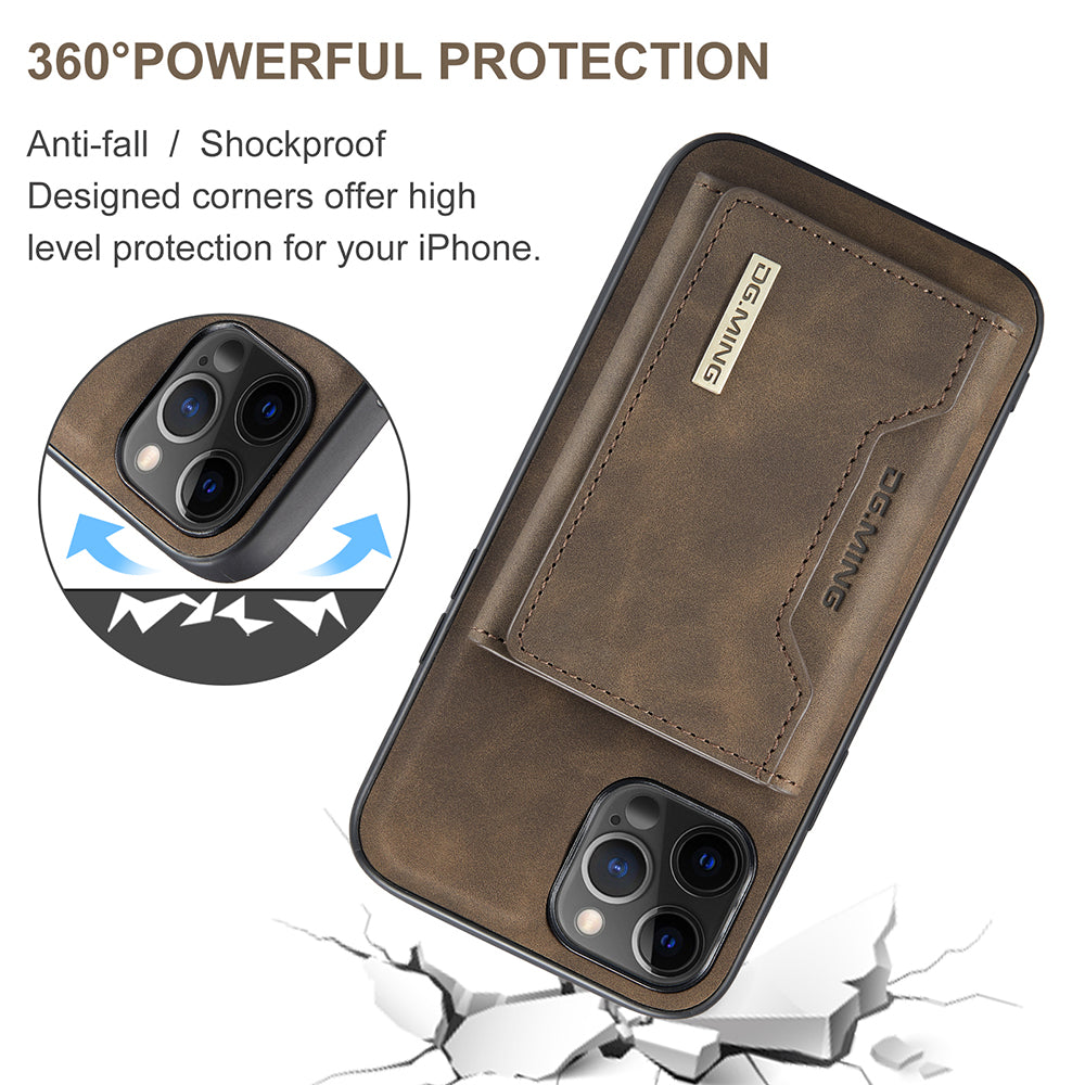 DG.MING M2 Series Magnetic Detachable 2-in-1Tri-Fold Wallet Wireless Charging Hybrid Kickstand Case for iPhone 13 Pro 6.1 inch