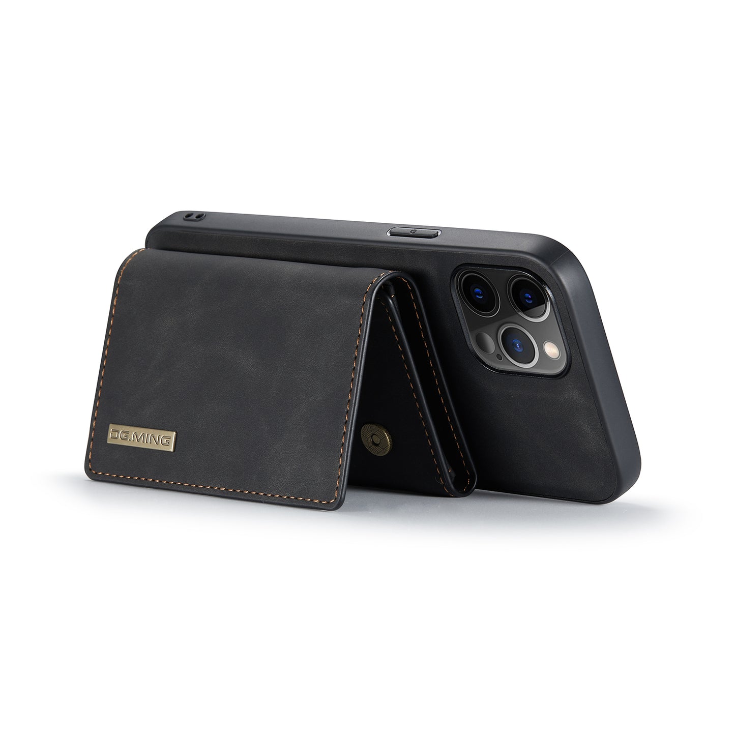 DG.MING M1 Series Wireless Charging Leather Coated TPU + PC Magnet Absorption Wallet Hybrid Cover Shell with Kickstand for iPhone 13 Pro 6.1 inch