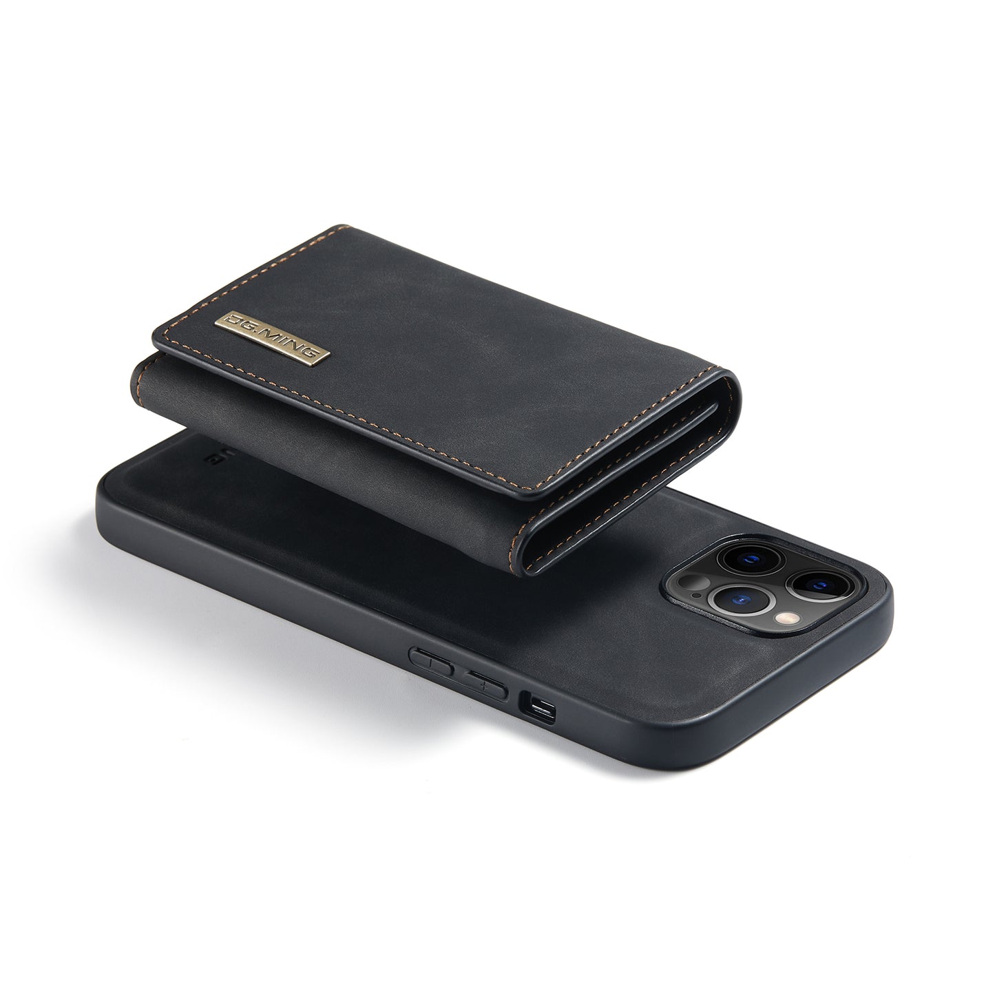 DG.MING M1 Series Wireless Charging Leather Coated TPU + PC Magnet Absorption Wallet Hybrid Cover Shell with Kickstand for iPhone 13 Pro 6.1 inch