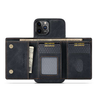 DG.MING M1 Series Wireless Charging Leather Coated TPU + PC Magnet Absorption Wallet Hybrid Cover Shell with Kickstand for iPhone 13 Pro 6.1 inch