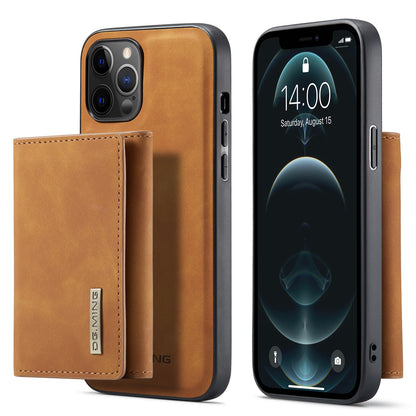 DG.MING M1 Series Wireless Charging Leather Coated TPU + PC Magnet Absorption Wallet Hybrid Cover Shell with Kickstand for iPhone 13 Pro 6.1 inch