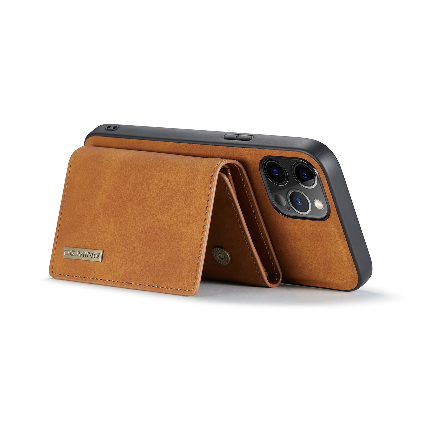 DG.MING M1 Series Wireless Charging Leather Coated TPU + PC Magnet Absorption Wallet Hybrid Cover Shell with Kickstand for iPhone 13 Pro 6.1 inch