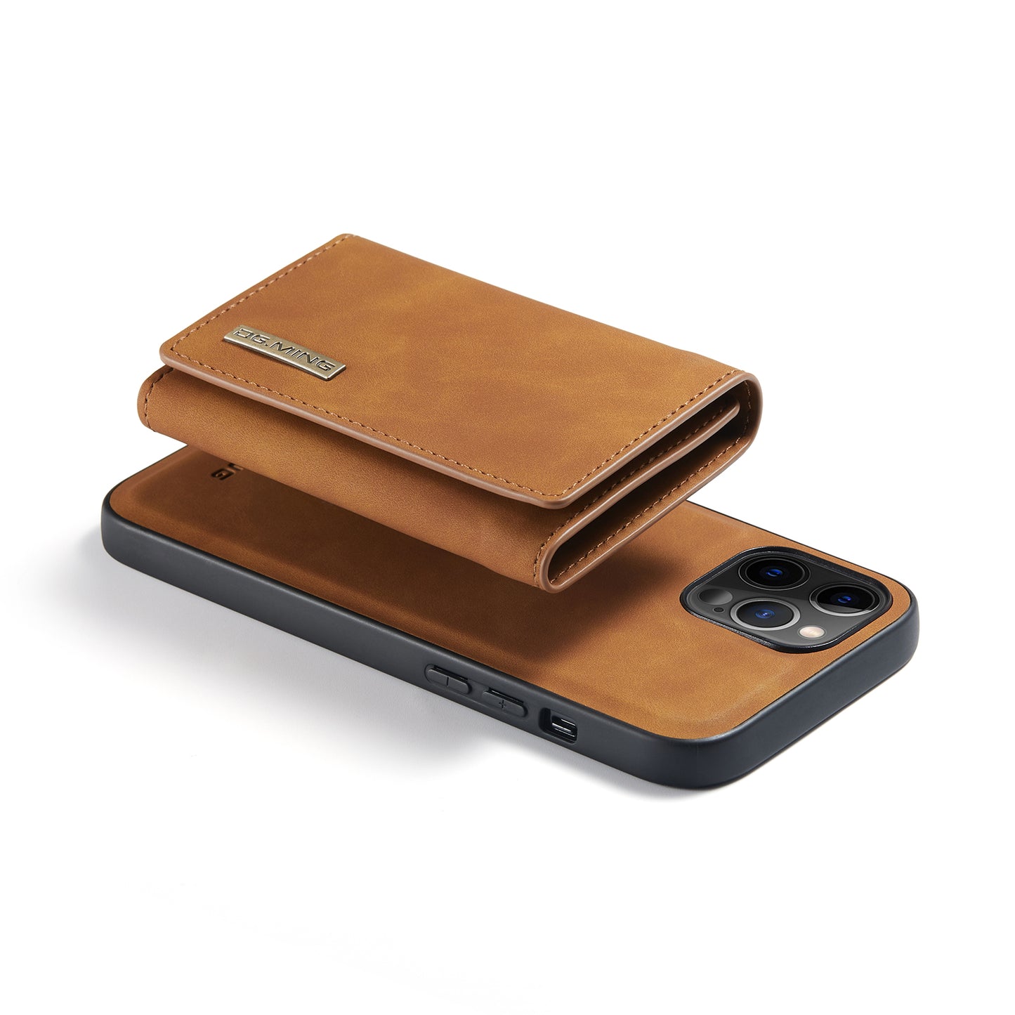 DG.MING M1 Series Wireless Charging Leather Coated TPU + PC Magnet Absorption Wallet Hybrid Cover Shell with Kickstand for iPhone 13 Pro 6.1 inch