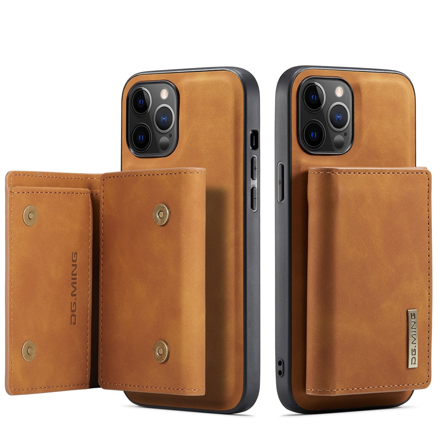 DG.MING M1 Series Wireless Charging Leather Coated TPU + PC Magnet Absorption Wallet Hybrid Cover Shell with Kickstand for iPhone 13 Pro 6.1 inch
