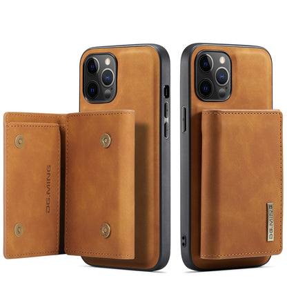 DG.MING M1 Series Wireless Charging Leather Coated TPU + PC Magnet Absorption Wallet Hybrid Cover Shell with Kickstand for iPhone 13 Pro 6.1 inch