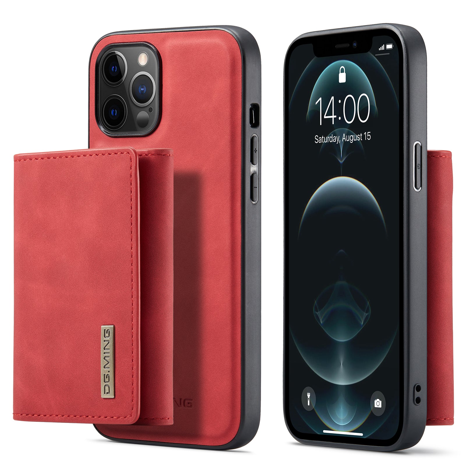 DG.MING M1 Series Wireless Charging Leather Coated TPU + PC Magnet Absorption Wallet Hybrid Cover Shell with Kickstand for iPhone 13 Pro 6.1 inch