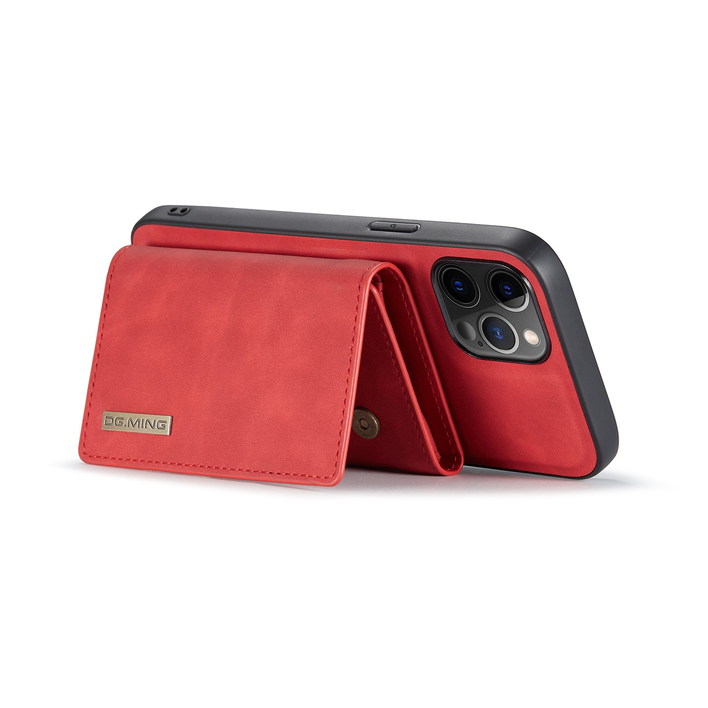 DG.MING M1 Series Wireless Charging Leather Coated TPU + PC Magnet Absorption Wallet Hybrid Cover Shell with Kickstand for iPhone 13 Pro 6.1 inch