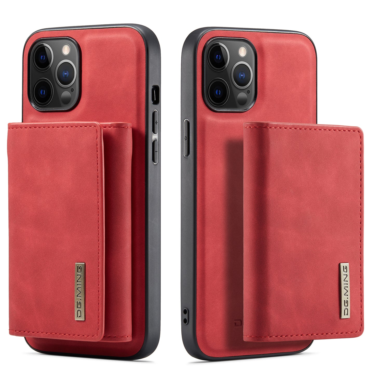 DG.MING M1 Series Wireless Charging Leather Coated TPU + PC Magnet Absorption Wallet Hybrid Cover Shell with Kickstand for iPhone 13 Pro 6.1 inch
