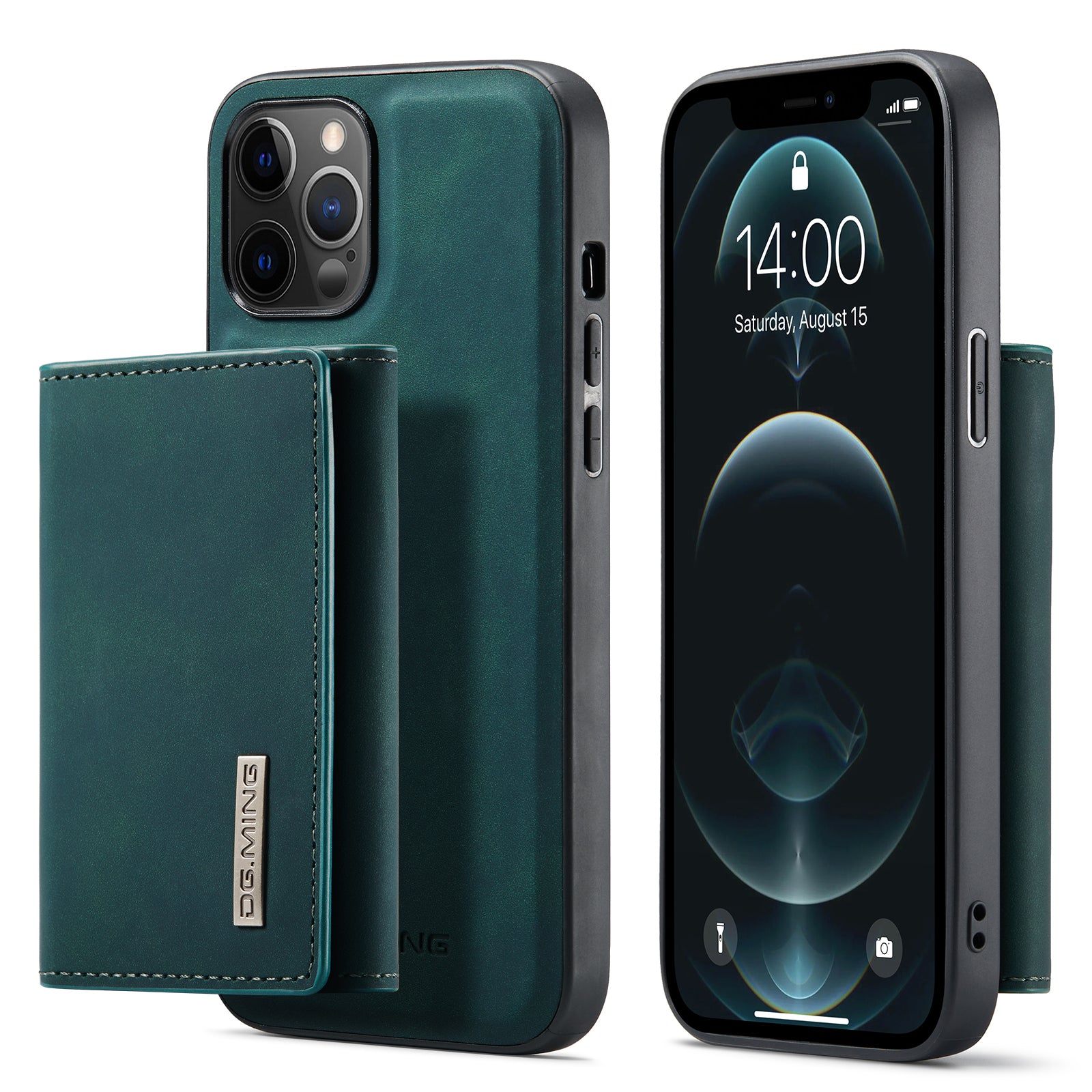 DG.MING M1 Series Wireless Charging Leather Coated TPU + PC Magnet Absorption Wallet Hybrid Cover Shell with Kickstand for iPhone 13 Pro 6.1 inch