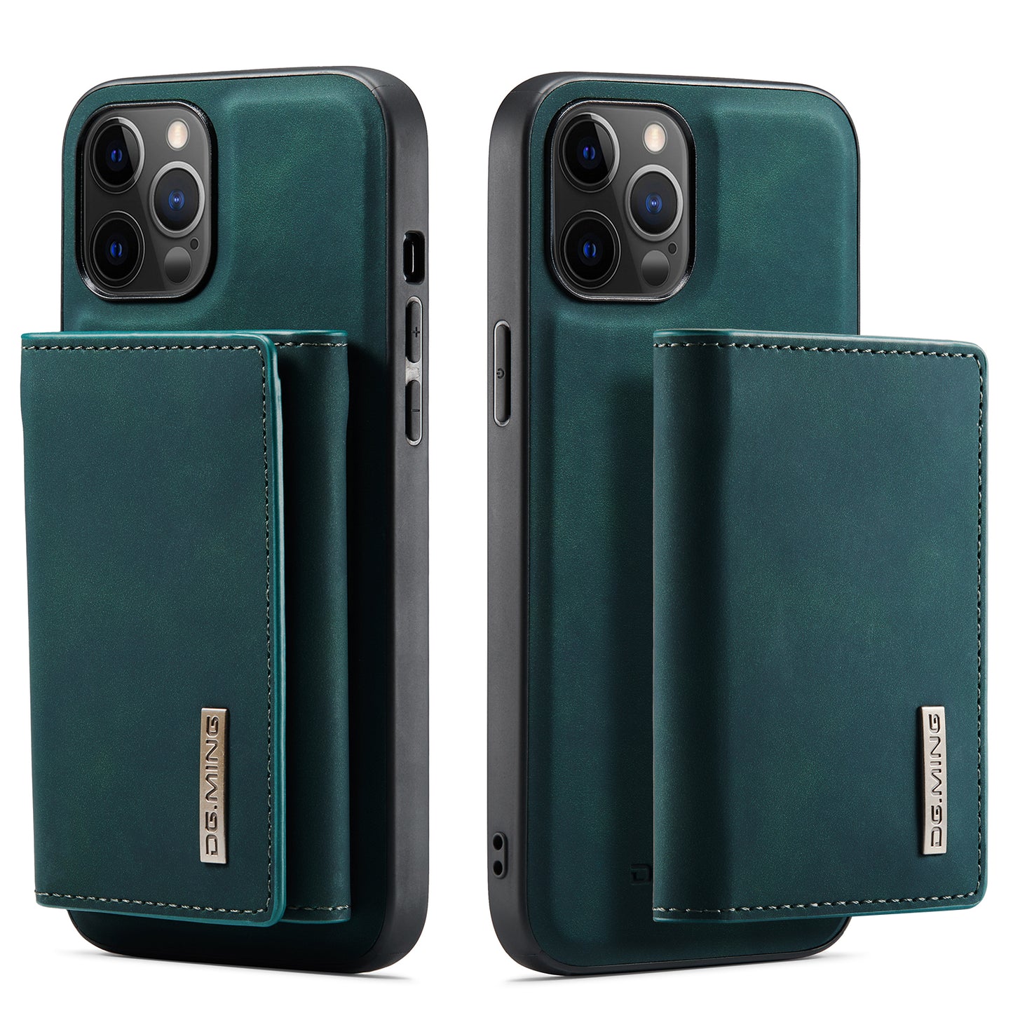 DG.MING M1 Series Wireless Charging Leather Coated TPU + PC Magnet Absorption Wallet Hybrid Cover Shell with Kickstand for iPhone 13 Pro 6.1 inch
