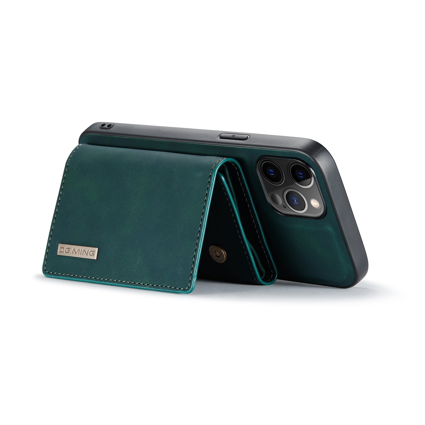 DG.MING M1 Series Wireless Charging Leather Coated TPU + PC Magnet Absorption Wallet Hybrid Cover Shell with Kickstand for iPhone 13 Pro 6.1 inch